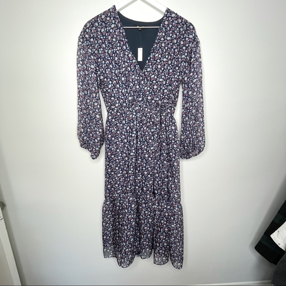 Madewell Navy Floral Tie-Waist Midi Dress Harvest - Picture 4 of 10